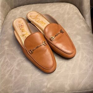 Sam Edelman Tan Linnie Mules with Gold Buckle